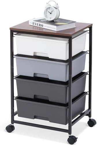 SYKIARIOL Utility Cart with 4 Drawers, Light Grey by SYKIARIOL