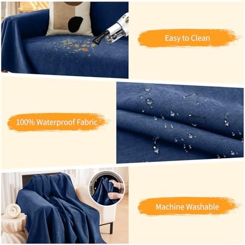 Deep Dream Cat-Scratch Resistant Armchair Couch Cover, Waterproof Sofa Cover for Dogs, Pet Friendly Couch Protectors Anti Slip Thickened Slipcovers for Dogs Pets, 71" x 91", Blue - Image 4