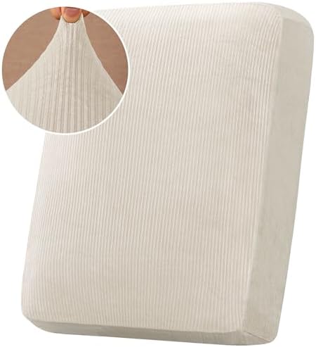 H.VERSAILTEX Velvet Stretch Couch Cushion Cover Plush Cushion Slipcover for Chair Cushion Furniture Protector Seat Cushion Sofa Cover (1 Piece Armchair Cushion Covers, Ivory Striped) by HVERSAILTEX