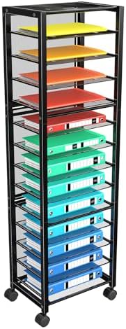 Simple Trending 14 Tier Rolling File Cart, Desk File Organizer, Paper Letter Storage Rolling Clutter Cart for Office, Home, School, Black by SimpleTrending