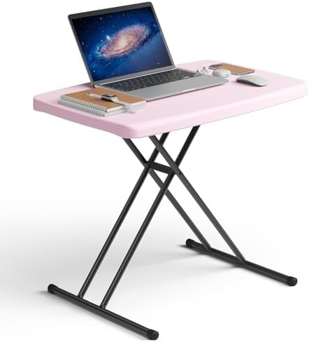 Folding Table 30 Inch - Small Desk Adjustable Height TV Tray for Laptop, Couch, Camping - Heavy Duty Utility Foldable Table for Small Spaces, No Assembly Required, Pink Granite by FoldingFurniture
