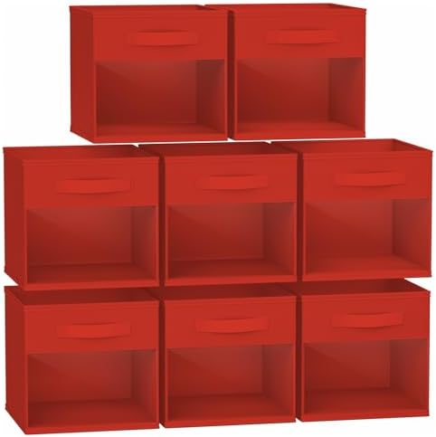 DIMJ Cube Bins, 12.2-Inch Storage Bins Cubes with Window, 6 Packs Collapsible Storage Bins with Handles, Closet Storage Baskets for Organizing Living Room, Office,8 Pack,Red by DiMJ