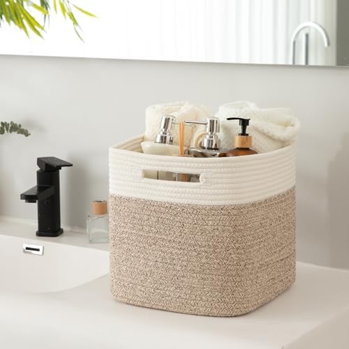 OIAHOMY Storage Cubes 11 Inch Storage Bin 3-Pack Square Basket White&Brown - Image 5