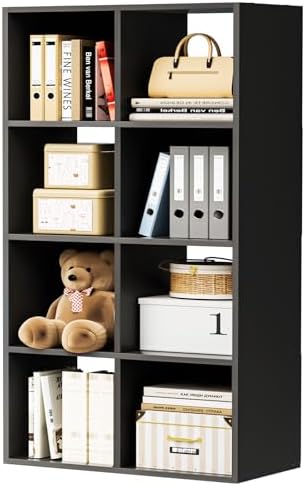 COMHOMA 8 Wood Cube Storage Organizer with Open Back and Removable Back Panels, 11In Black Cube Storage Bookshelf, Cubicle Shelf Bookcase for Home Office Bedroom Living Room, Vertical or Horizontal by ComHoma