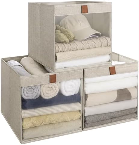 StorageWorks 13x13 Storage Cubes with Clear Window, Brown and Beige, 3-Pack by StorageWorks
