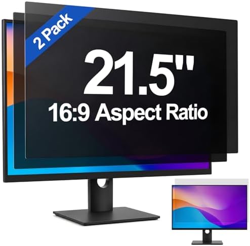 GMOC [2-Pack] 21.5 Inch Privacy Screen for Computer Monitor, 16:9 Aspect Ratio Anti Blue Light Glare Shield, Removable Blackout Filter for Desktop Security, Anti-Spy Private Protector for 21" Monitor by Unknown