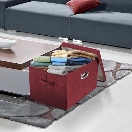 TYEERS Large Collapsible Storage Bins with Lids, Organization Bins for Closet Storage, Clothes Storage, Folding Storage Box with Lids for Home Office Storage - 3 Pack - Red Wine - Image 5