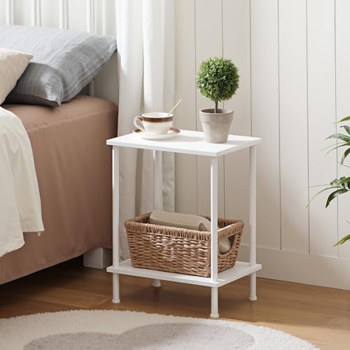 HOOBRO End Tables Set of 2, Small Side Table, Nightstand with 2-Layer Storage Shelves, Sofa Table for Small Spaces, Living Room, Bedroom, Stable Frame, Easy Assembly, White WW09BZP201 - Image 4