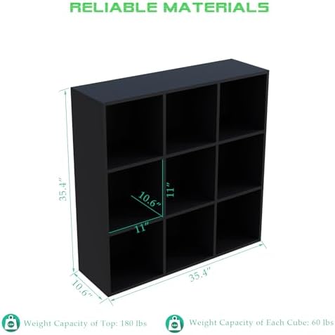 OSCHF 9-Cube Storage Shelf Bookcase, Black - Image 3