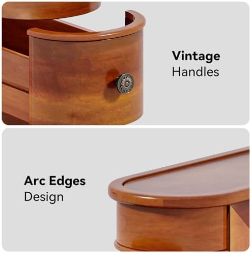 LITTLE TREE Wood End Table with 2 Drawers Sofa Side Table, No Assembly Required Vintage Slim Nightstand Bedside Table for Bedroom - Image 6