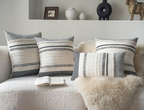 Cethom Boho Throw Pillow Covers 20x20 Inch Set of 2, Black Textured Decorative Couch Pillow Cases for Farmhouse Home Decor, Accent Cushion Cover for Sofa, Bed, Living Room, Bedroom - Image 6