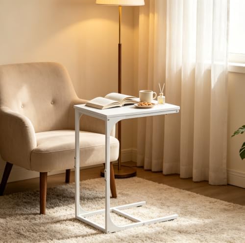 WLIVE C Shaped End Table TV Tray Slide Under Couch Side Table White - Image 6