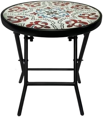 Backyard Expressions Folding Glass Patio Side Table-Mosaic Pattern-18 Inch by BackyardExpressions