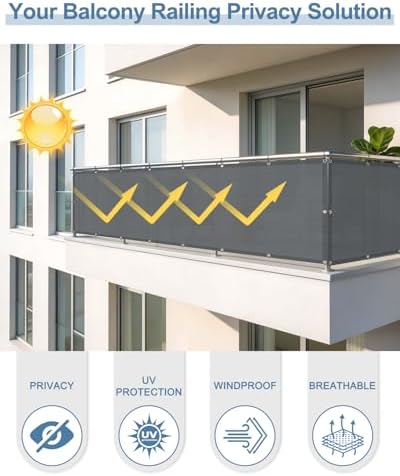 Balcony Privacy Screen Fence UV Protection, Customized 3.3'x48' Dark Grey - Image 3