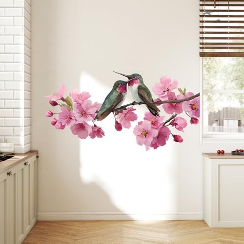 ANNA QUEEN Hummingbird & Cherry Blossom Wall Decals | Peel and Stick Spring Floral Wall Stickers – Removable Watercolor Bird Branch Vinyl Wall Art for Bedroom, Living Room, Nursery & Window Décor - Image 4