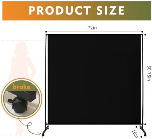 Black Privacy Panel/Room Divider 72"x72" with Lockable Caster Wheels - Image 4
