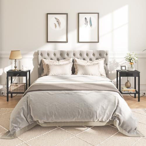HOOBRO Side Table with Charging Station, Set of 2 End Table with USB Ports and Outlet, Nightstand with 2-Tier Storage Shelf, Faux Rattan Decoration, for Small Space, Black BK91UBZP201 - Image 4