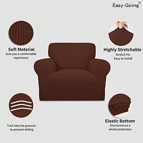 Easy-Going Stretch Chair Slipcover with Arm Washable Coffee - Image 3