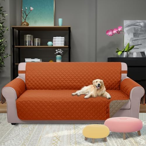 U-NICE HOME 4 Seater Sofa Cover 91''Large Couch Cover, Orange/Taupe - Image 2
