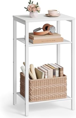 Hoctieon 3 Tier End Table, Telephone Table, Narrow Side Table with Storage, Nightstand for Small Spaces, Metal Frame, for Living Room, Bedroom, Sofa Couch, Hall, Easy Assembly, White by Hoctieon