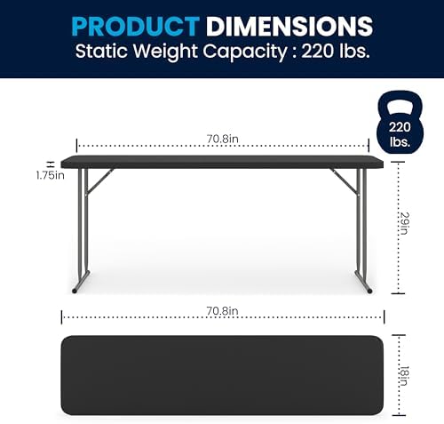 Flash Furniture 6 ft Plastic Folding Training Table, Black - Image 3