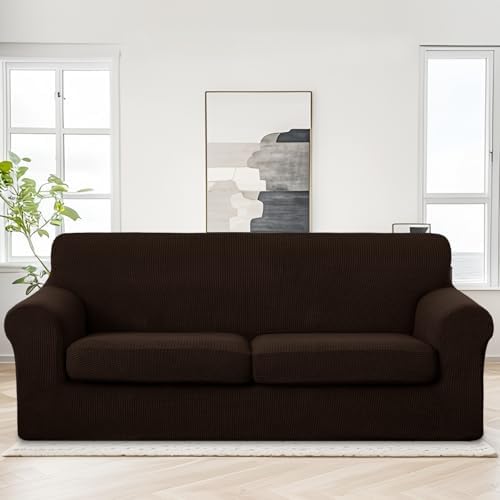 U-NICE HOME 3 Pieces Stretch Couch Cover Sofa Slipcover, Chocolate - Image 2