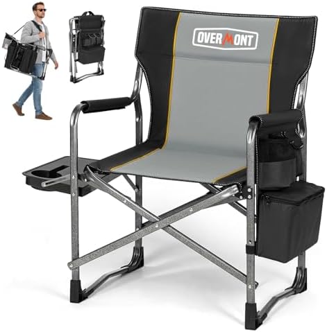 Overmont Folding Camping Chair with Side Table, Cooler Bag, 400 lb Capacity by Overmont