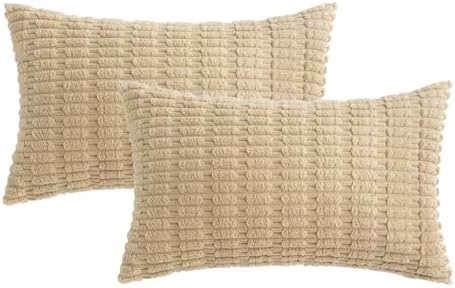 MIULEE Lumbar Corduroy Decorative Throw Pillow Covers 12x20 Tan Pack of 2 - Image 6