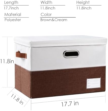 PRANDOM Foldable Storage Bins with Lids [3-Pack] Fabric Collapsible Storage Boxes Baskets Cubes Containers with Handles for Closet Living Room Bedroom (Brown & White 17.7x11.8x11.8'') - Image 5