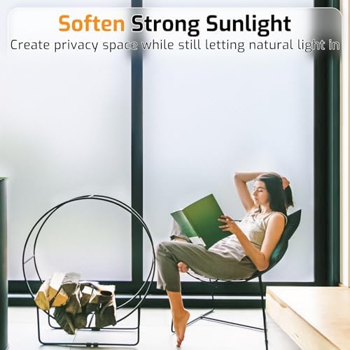 LUTE Frosted Glass Window Privacy Film, Static Cling, Pure, 17.5" x 157.4" - Image 3