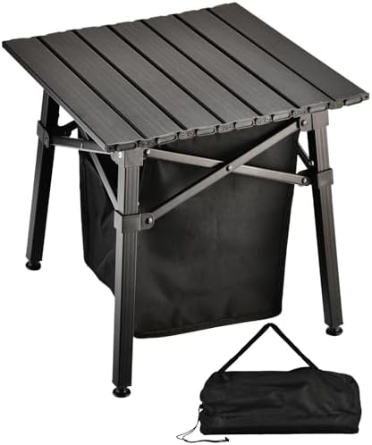 16''Small Camping Side Table with Carry Bag and Storage,Black by Pnbfhn
