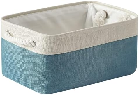 TheWarmHome Fabric Storage Bin with Handles,Storage Basket for Home Storage and Organization, Shelf Basket with Cover for Living Room Bedroom Closet（White & Green Medium 13.8L×9.8W×6.7H by TheWarmHome