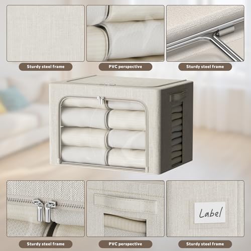 FHSQX 2 Pack Clothes Storage Bins with Metal Frame Beige, 15.7x11.8x9.8 Inch - Image 5