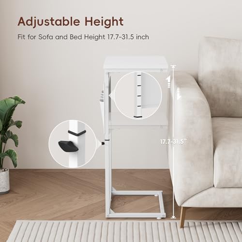 Vagusicc C Shaped End Table, 33" Tall Side Table for Couch, Adjustable Height Small Couch Side Table for Small Spaces, C Table End Table Slide Under Sofa Table TV Tray for Living Room Bedroom, White - Image 5