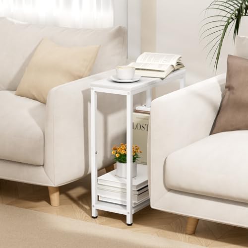 SLEEPING LAMB Narrow Small Side Table for Small Space, 2 Tier Sofa Skinny End Table for Living Room, Bedroom Beside Slim Nightstand, White - Image 3