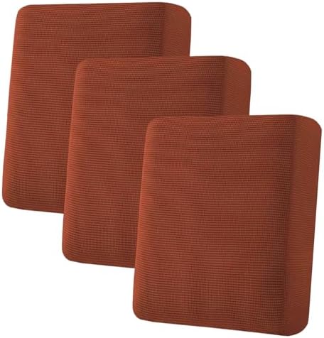 H.VERSAILTEX Super Stretch Individual Seat Cushion Covers - Sofa & Couch Cushion Slipcover Sets - Thick Jacquard Textured Twill Fabric (3 Piece, Rust) by HVERSAILTEX