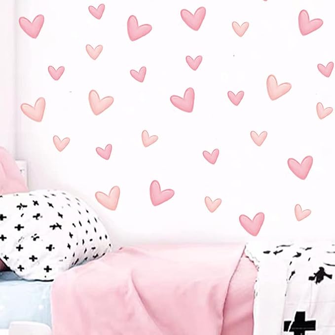 80pcs Pink Heart Shape Wall Stickers for Bedroom Living Room Girls Room Decoration Kids Room Baby Nursery Room Wall Decals Interior Wallpaper PVC Murals - Image 2