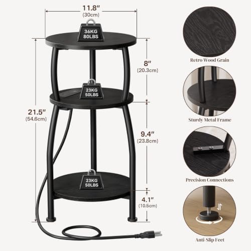 Round Side Table with Charging Station, Small Spaces Nightstand - Image 3