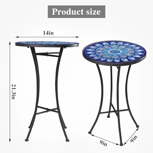 MUMTOP Mosaic Outdoor Side Table, 14" Small Round Patio Accent Table,Blue - Image 3