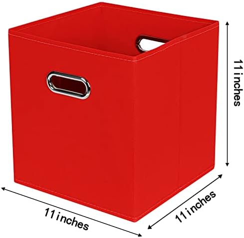 Fabric Cloth Storage Bins,Fabric Cube Bins Organizer with Dual Handles Foldable Cube Storage Baskets for Home Bedroom Storage,Set of 3,(Red) - Image 2