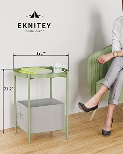 EKNITEY Small Side End Table: Metal Side Table with Removable Tray - Image 3