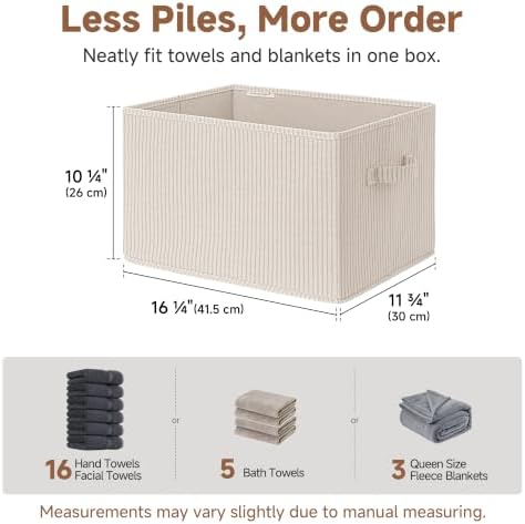 StorageWorks Shelf Organizer Bins, Beige Stripes, Extra Large, 3-Pack - Image 3