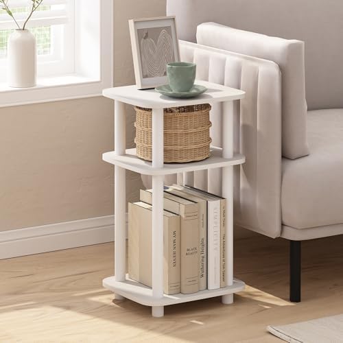 Furinno JUST 3-Tier Telephone Table, Turn-N-Tube Toolless Side Table with Open Shelf, Round Curve Corner Night Stand, Bedside Table, for Living Room, Bedroom, White - Image 2
