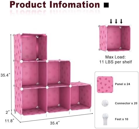 UNKU 6 Cube Storage Organizer, Closet Organizer Storage Shelves,Pink - Image 3