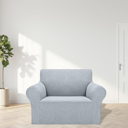 Cupuamon 2026 New Stretch Chair Sofa Slipcovers Couch Cover for 1 Seater Furniture Protector Sofa Covers with Elastic Bottom Jacquard Fabric Small Checks for Pets, Kids - Silver - Image 3