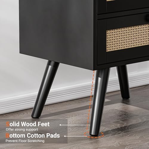 SUPERJARE Night Stand with Charger Station, Boho Rattan Nightstand Set of 2 - Image 7