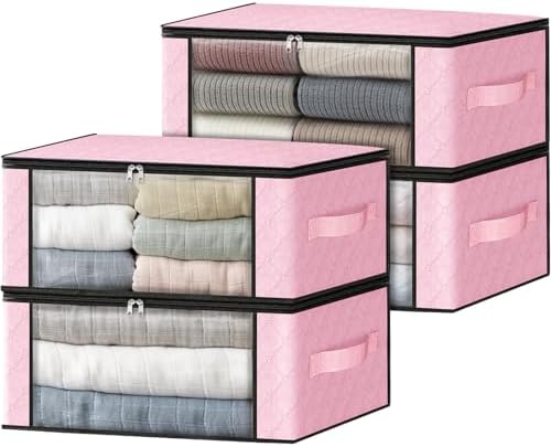 HomeHacks 4-Pack Clothes Organizer Storage Bags, 35L Storage Bins, Pink by HomeHacks
