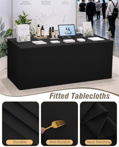 2 Pack Black Open Back Fitted Tablecloth Rectangle for 4ft Table - Image 3