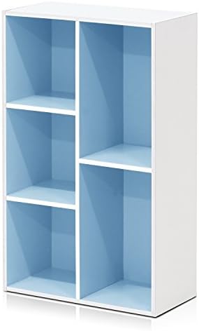 Furinno LUDER Book Shelf, 5-Cube Bookshelf, Reversible Bookcase, 9.4 x 19.5 x 31.5, Easy Assembly, for Living Room, Bedroom, Home Office, White/Light Blue by Furinno-FitsYourSpaceFitsYourBudget