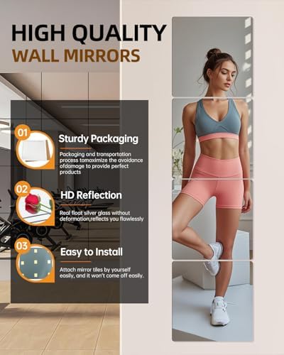 12" x 12" Glass Wall Mirror Tiles for Wall, Frameless Peel and Stick on Mirrors Full Length Wall Mounted for Home Gym Mirror Yoga Bedroom Dancing Studio Dressing Room (12PCS) - Image 3